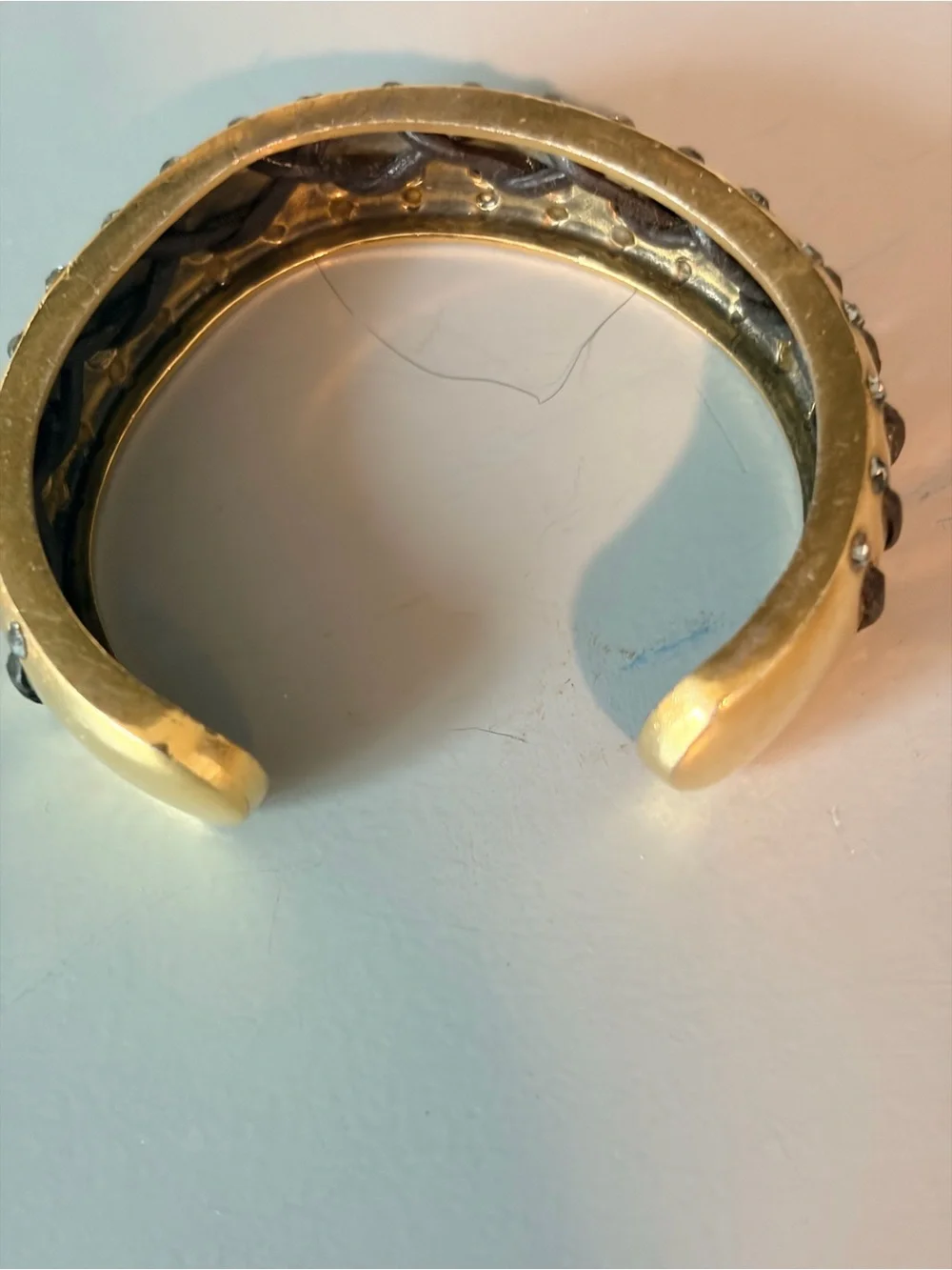 Gold Tone Cuff Bracelet with Black Accents and Crystals